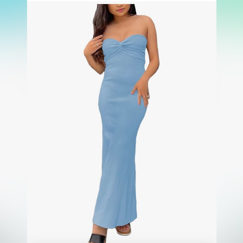 New dress!! Blue firm fitting stretchy sweater type material dress